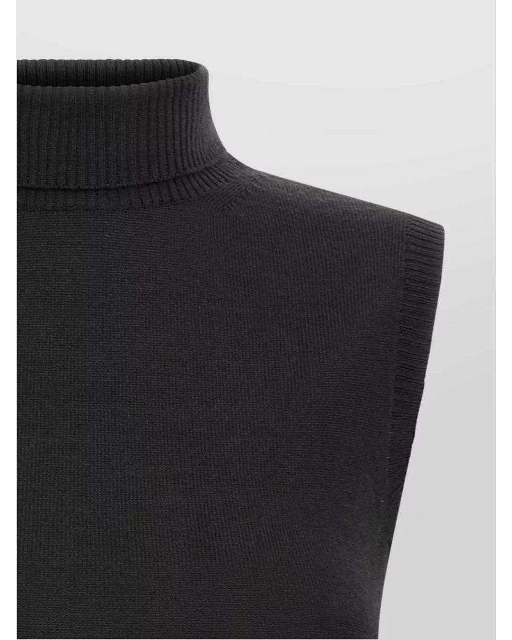 Sportmax Black Virgin Wool Fine-Knit Sleeveless Turtleneck Top