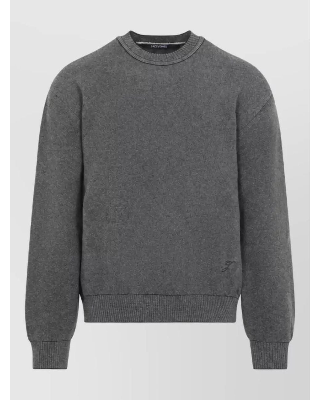 Jacquemus Gray Cashmere Merino Wool Ribbed Crew-Neck Sweater for men