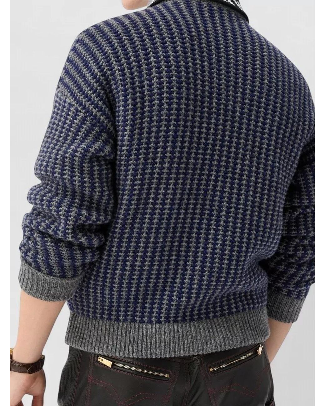 Versace Blue Virgin Wool Waffle-Knit Zip Cardigan for men