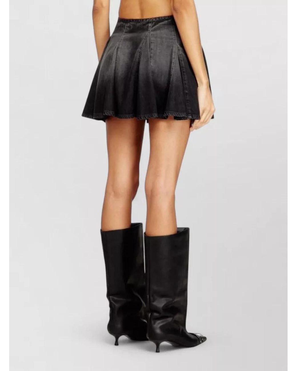 DIESEL Gray Pleated Denim Mini Skirt