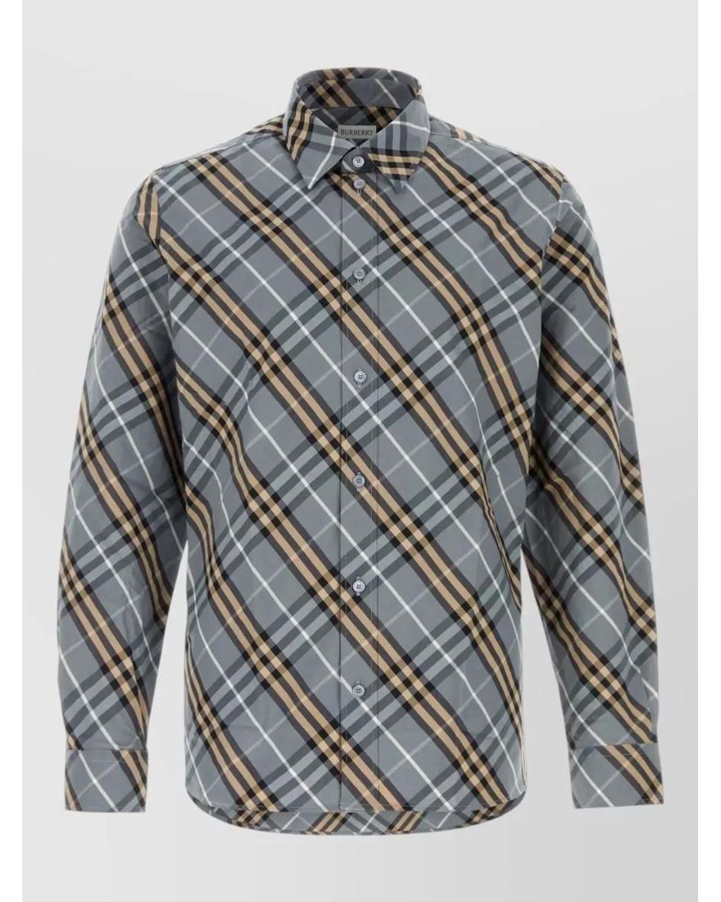 Burberry Gray Cotton Checked Long-Sleeve Shirt for men