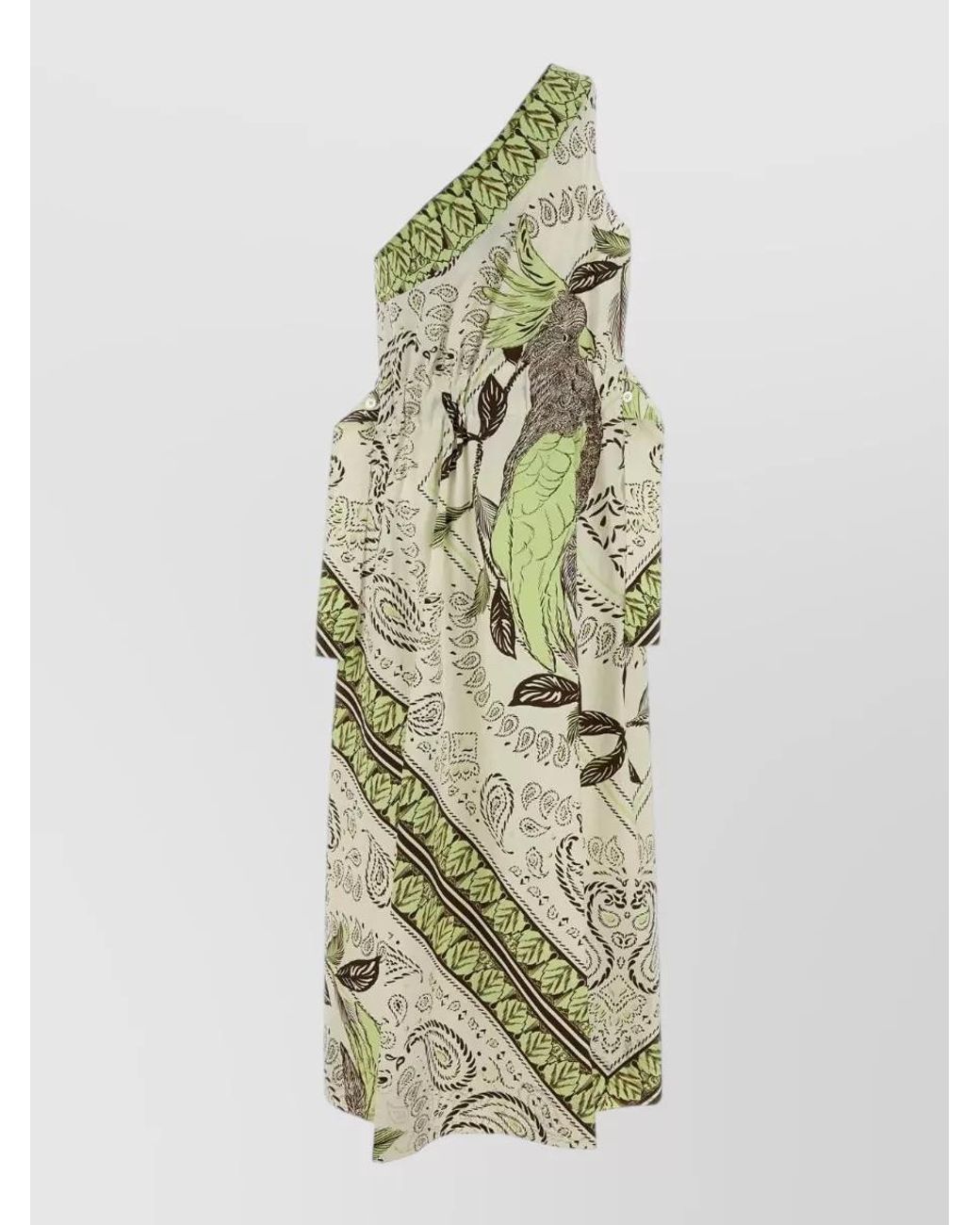 Tory Burch Metallic Printed One-Shoulder Asymmetric Midi Dress