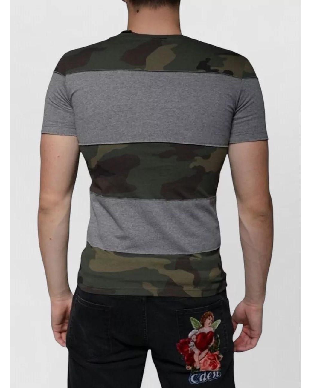 Dolce & Gabbana Gray Cotton Camouflage Crew-Neck T-Shirt for men