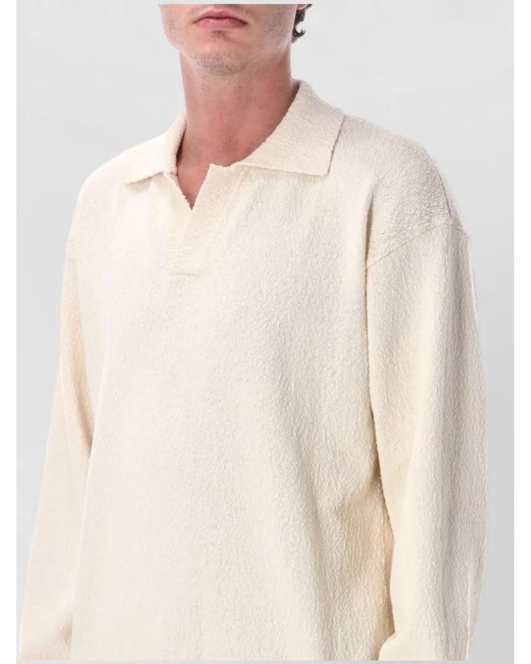 Roberto Collina White Textured Cotton Long-Sleeve Polo Sweater for men