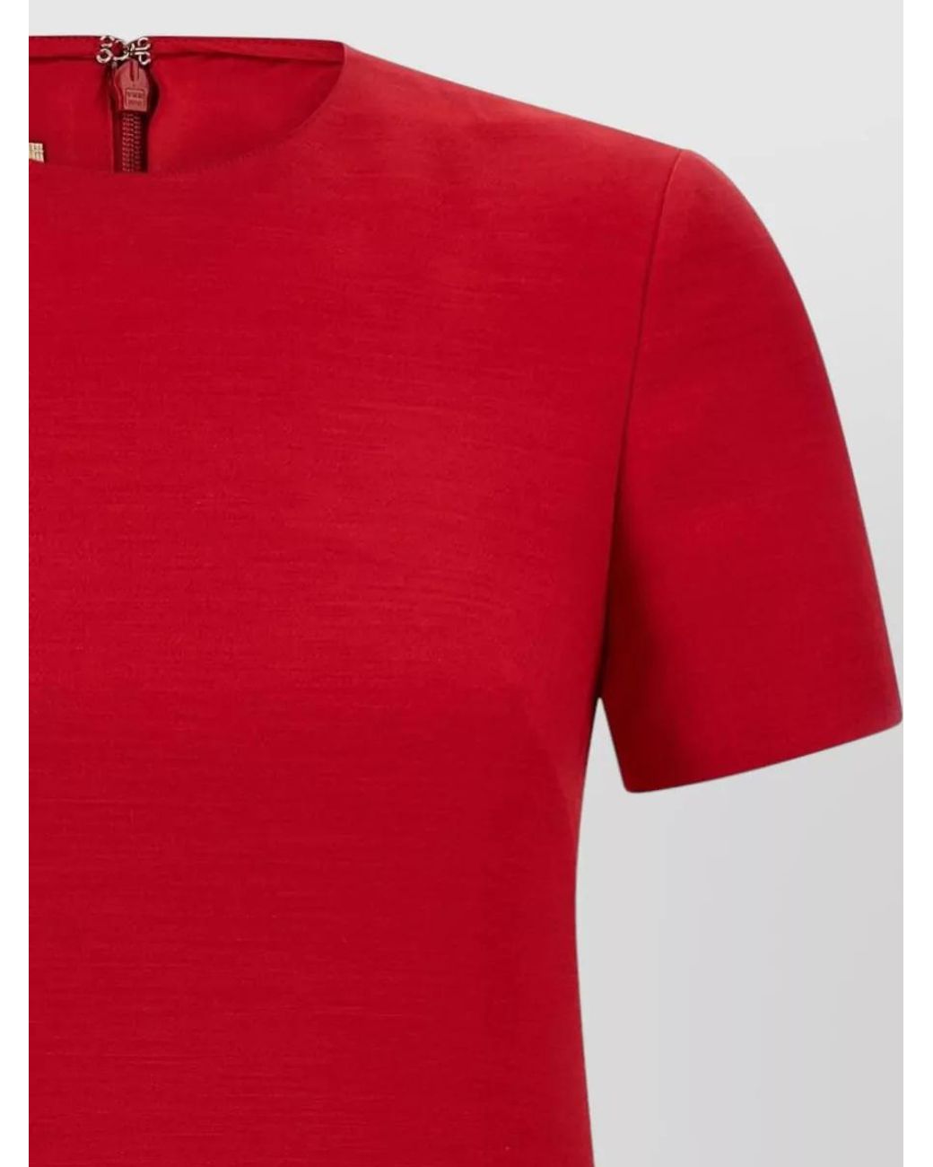 Valentino Red Wool And Silk Short-Sleeve Knee-Length Dress
