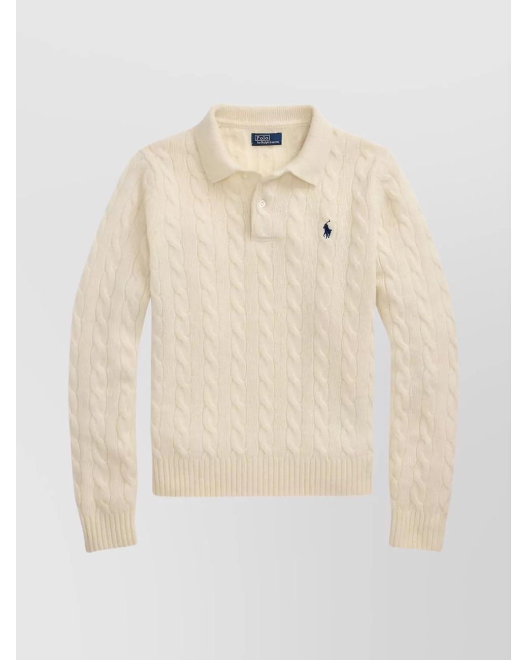 Polo Ralph Lauren Natural Cable-Knit Cashmere-Blend Long-Sleeve Polo Sweater