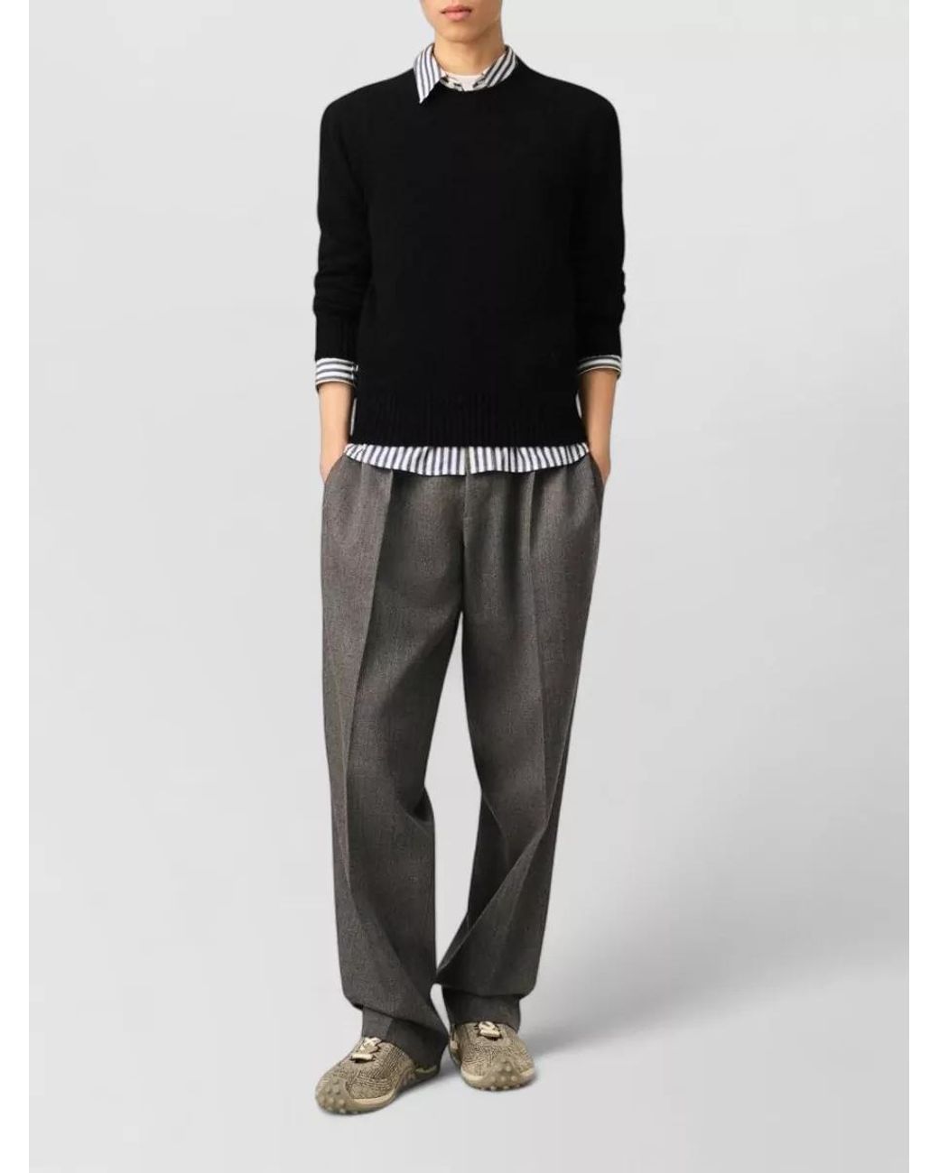 AMI Black Cashmere Regular-Fit Crewneck Sweater for men