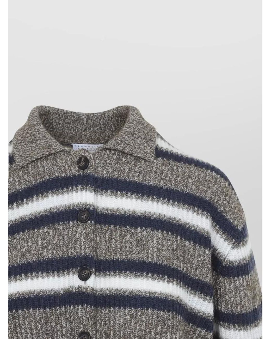 Brunello Cucinelli Gray Striped Cropped Polo Sweater