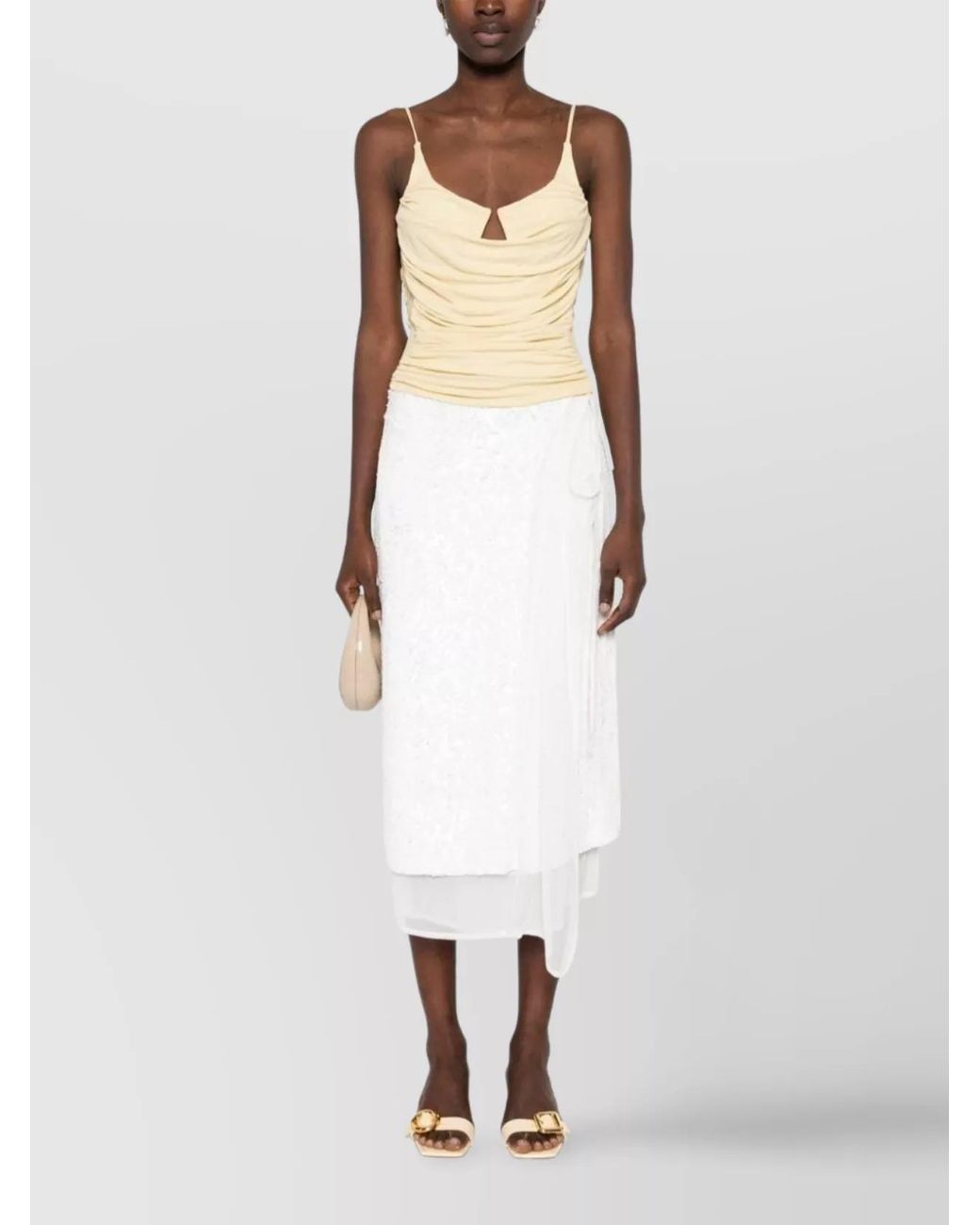 P.A.R.O.S.H. White Sequinned Wrap Layered Midi Skirt