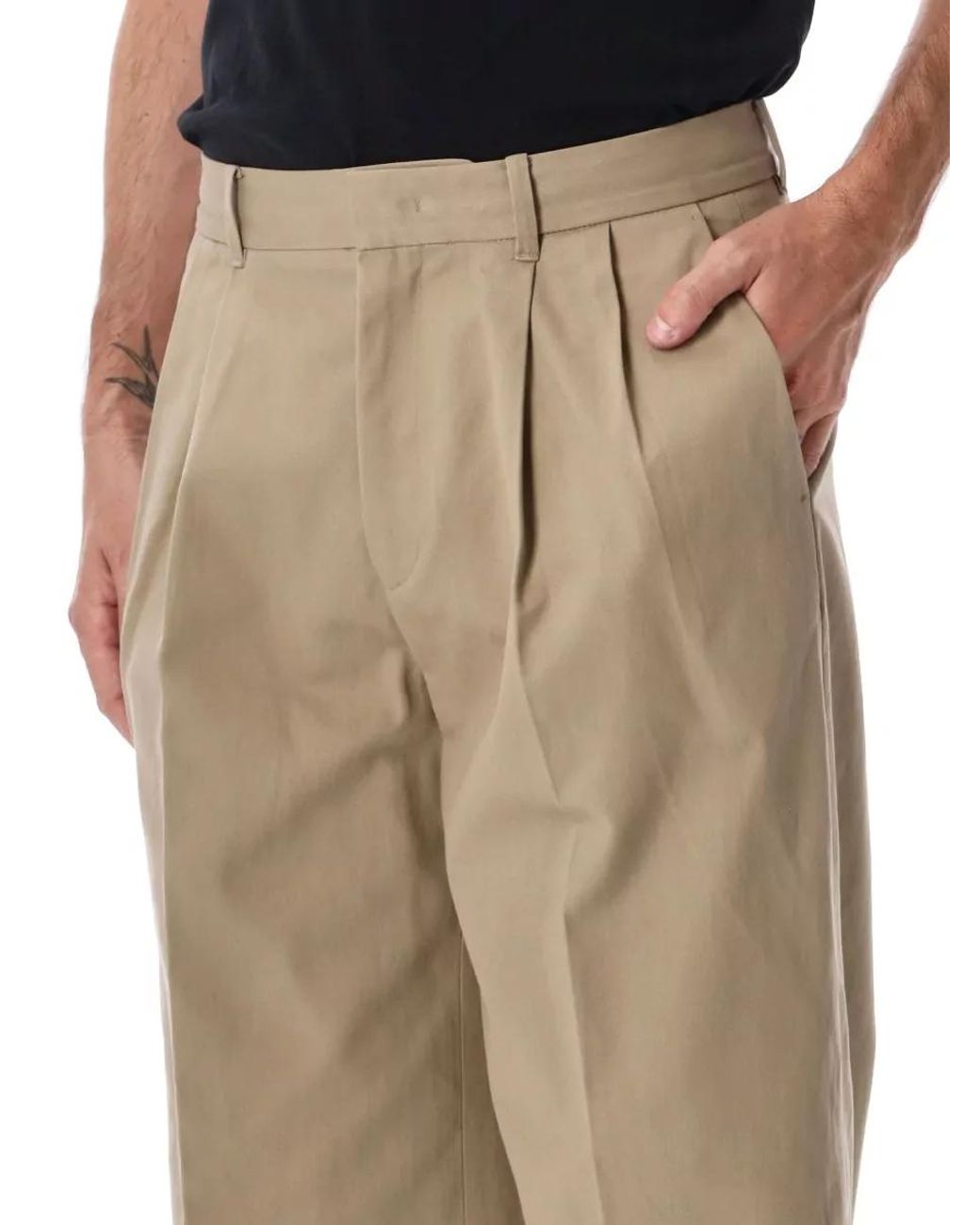 DUNST Natural Double Pleated Wide-Leg Trousers for men