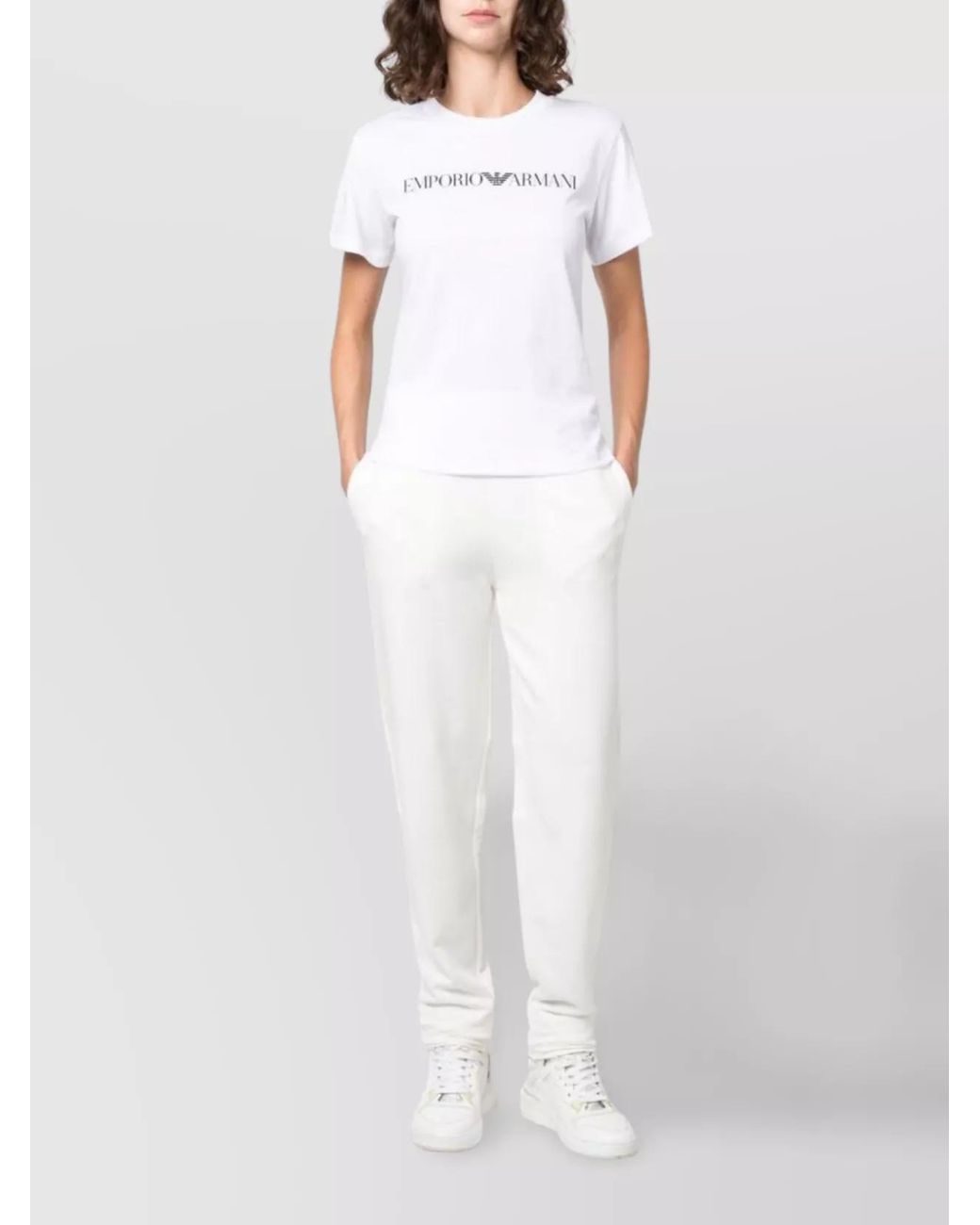 Emporio Armani White Logo-Print Short-Sleeve Cotton T-Shirt