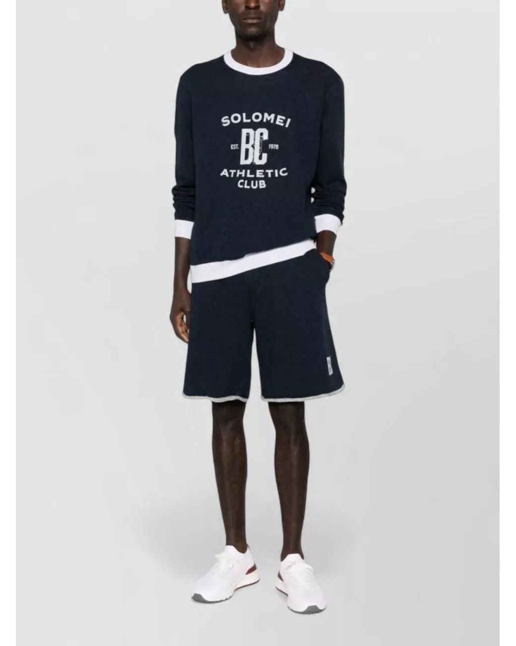 Brunello Cucinelli Blue Ribbed Cotton And Linen Sweatshirt for men