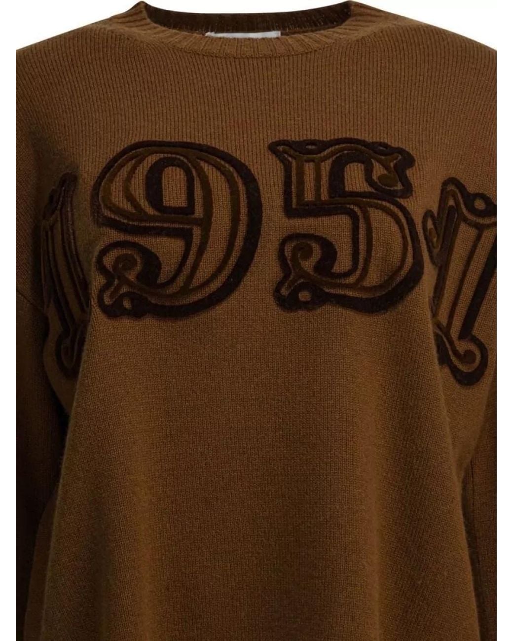 Max Mara Brown Embroidered Wool Cashmere Crew Neck Jumper