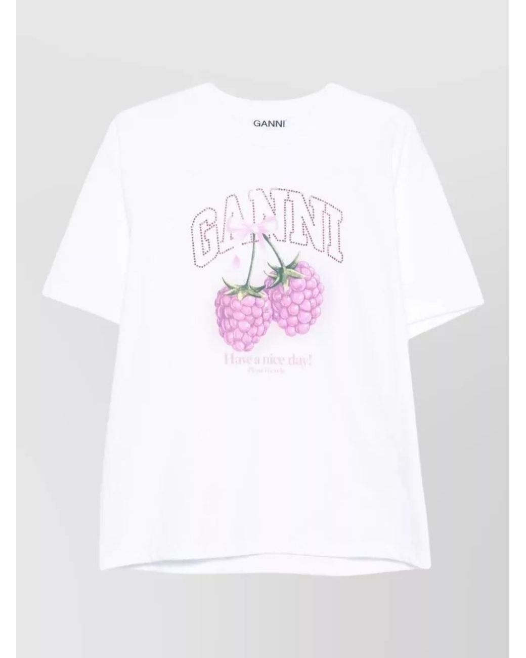 Ganni White Organic Cotton Raspberry Print Oversized T-Shirt