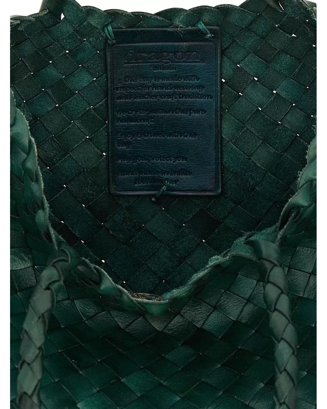 Dragon Diffusion Green Santa Croce Small Leather Woven Tote Bag