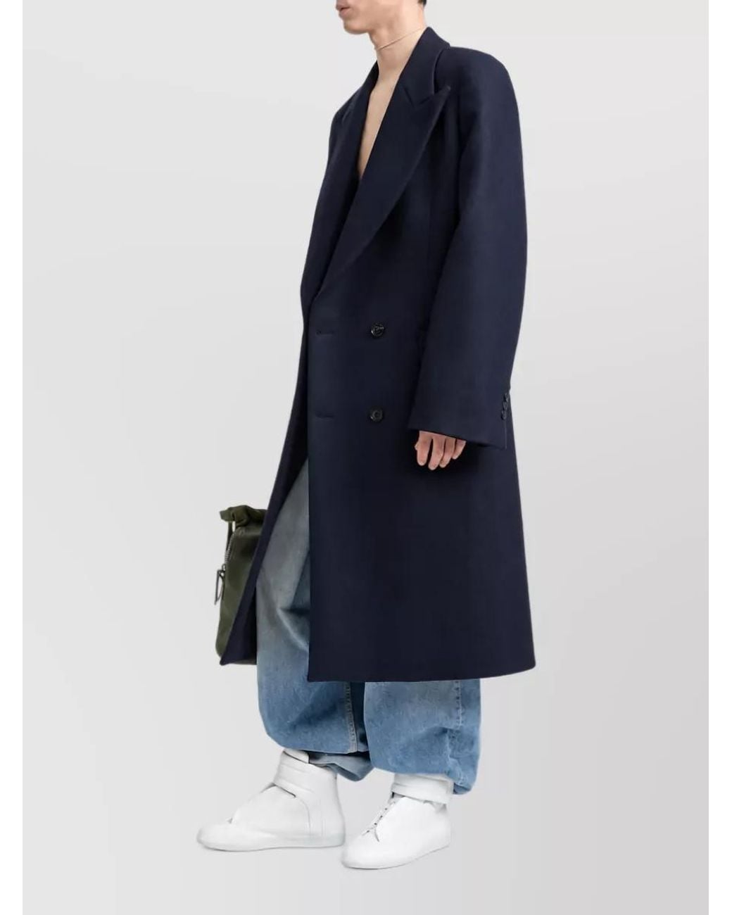 Maison Margiela Blue Wool Double Breasted Coat for men