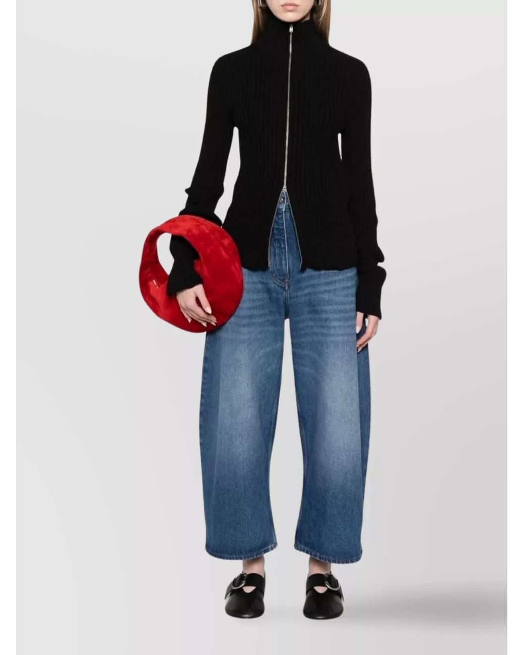 Studio Nicholson Blue Denim High-Rise Cropped Wide-Leg Jeans