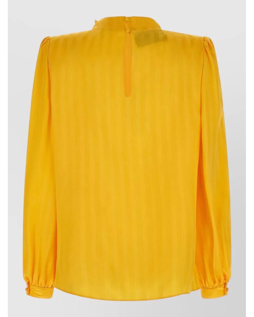 Valentino Garavani Yellow Silk Jacquard High Neck Long Sleeve Blouse