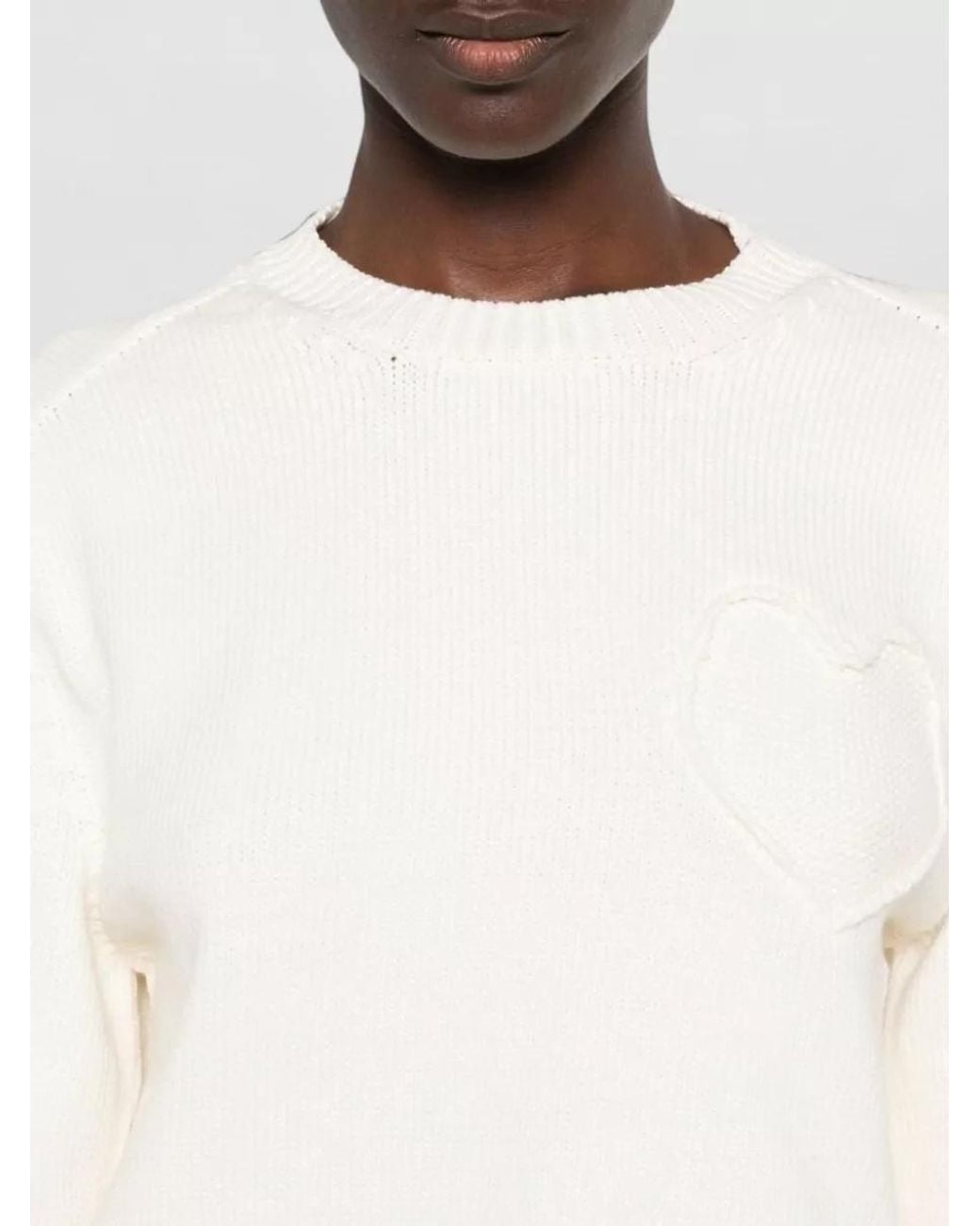 Moschino White Ribbed-Knit Heart-Motif Sweatshirt
