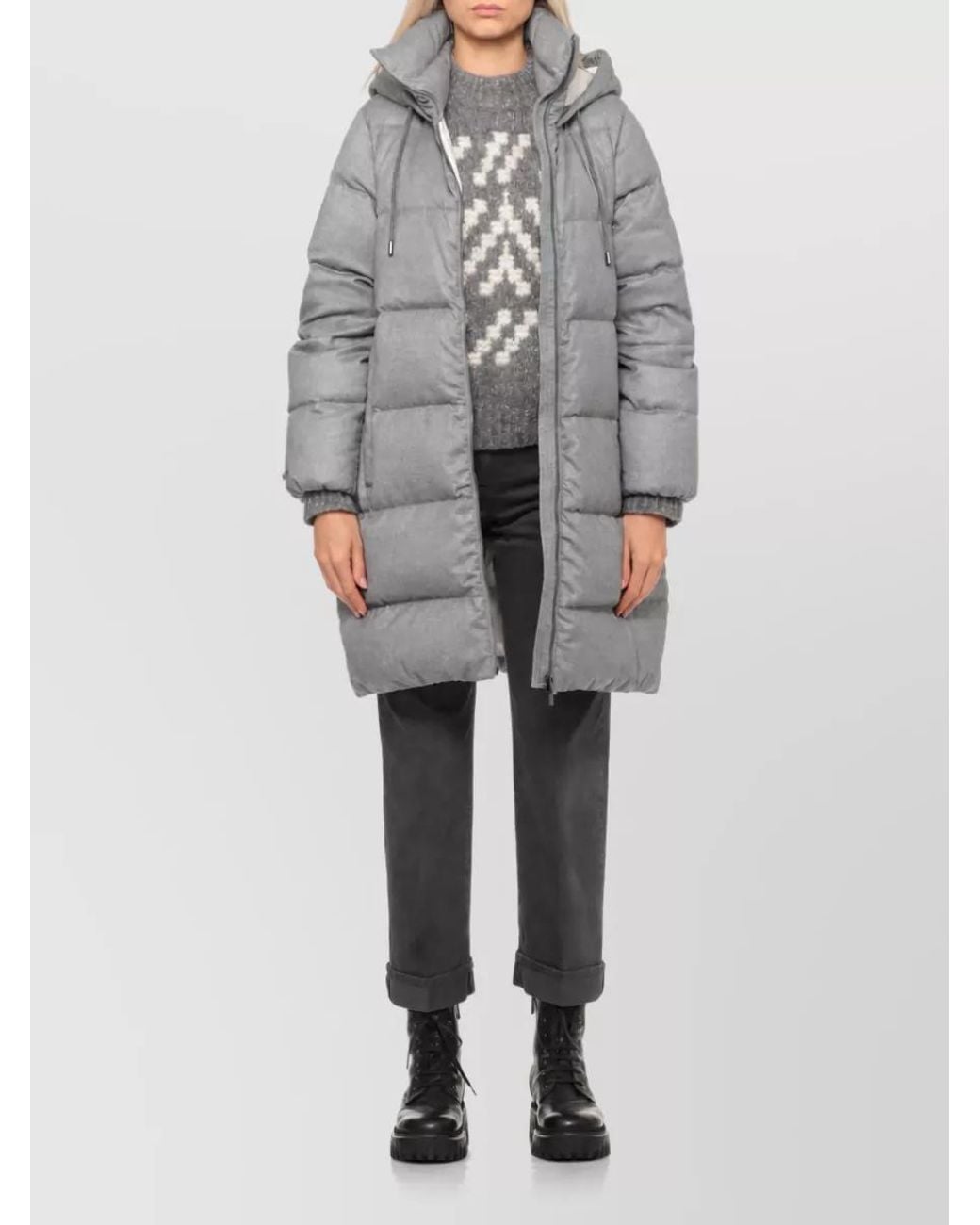 Peserico Gray Quilted Long Down Hooded Coat
