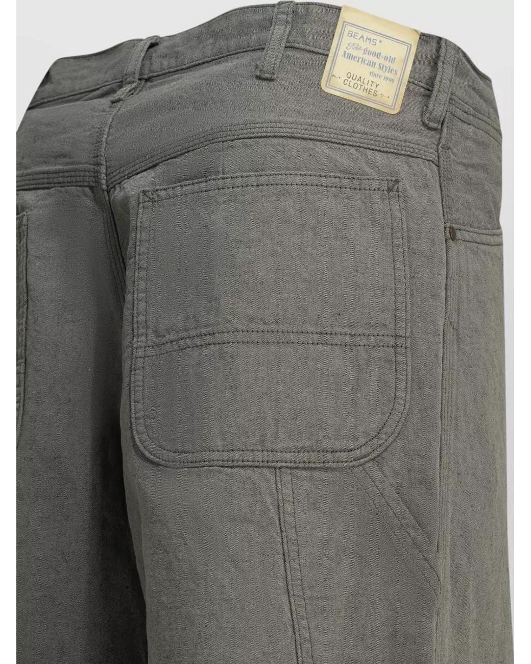Beams Plus Gray Cotton Linen Straight-Leg Trousers for men