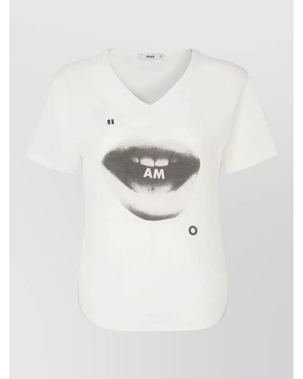 Fendi White Cotton Printed V-Neck Short-Sleeve T-Shirt