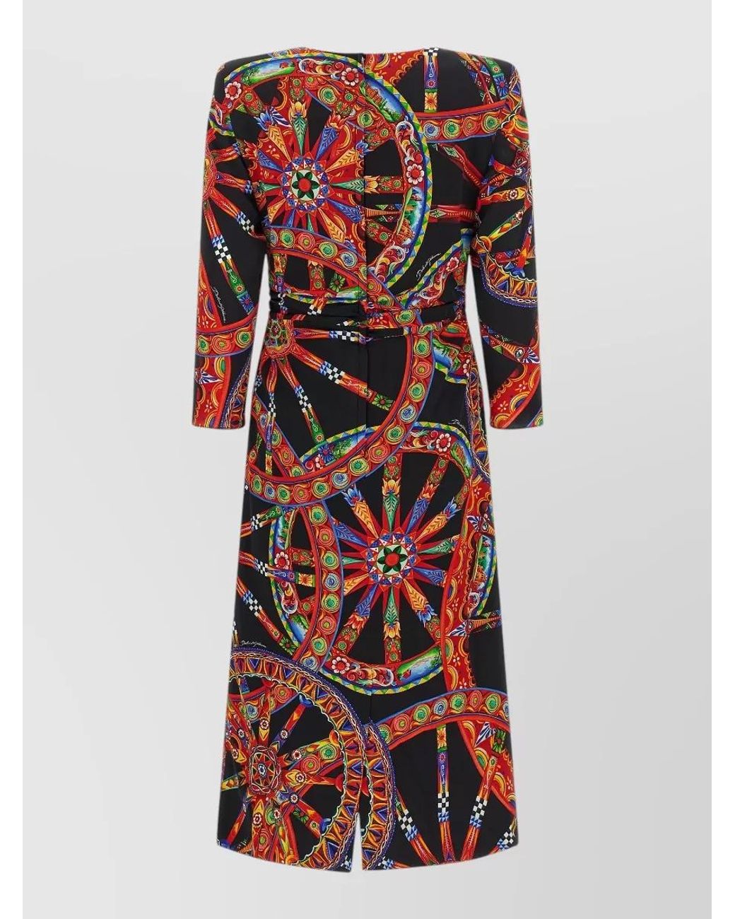 Dolce & Gabbana Red Silk Printed Draped Midi Dress