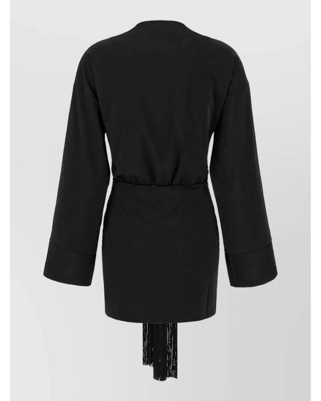 ANDAMANE Black Draped V-Neck Mini Dress