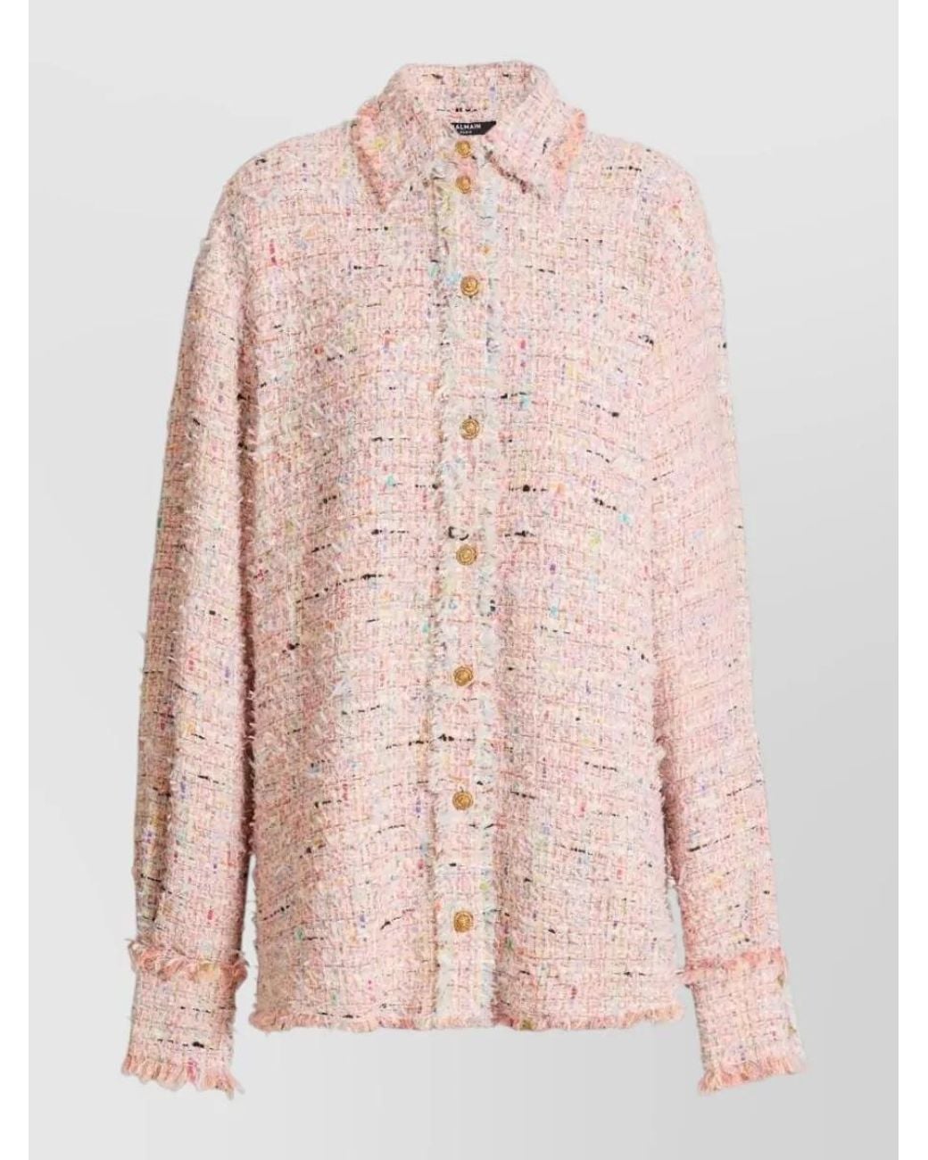 Balmain Pink Tweed Long-Sleeve Shirt Jacket