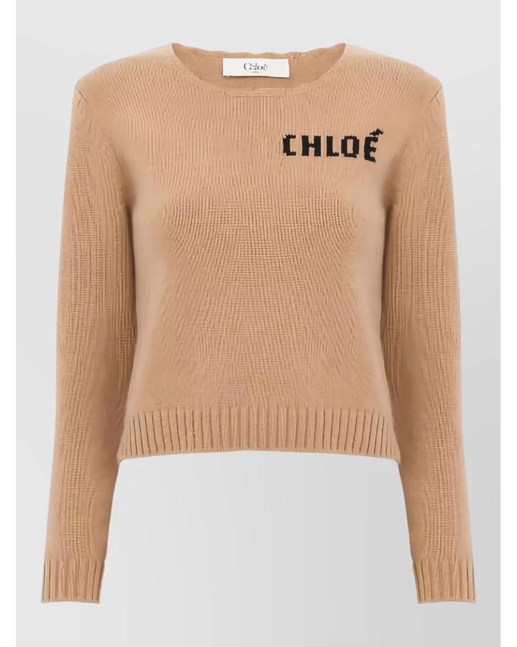 Chloé Natural Cashmere Wool Logo-Intarsia Sweater