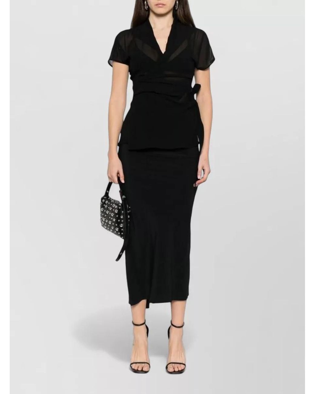 Rick Owens Black Silk Short-Sleeve Wrap Blouse