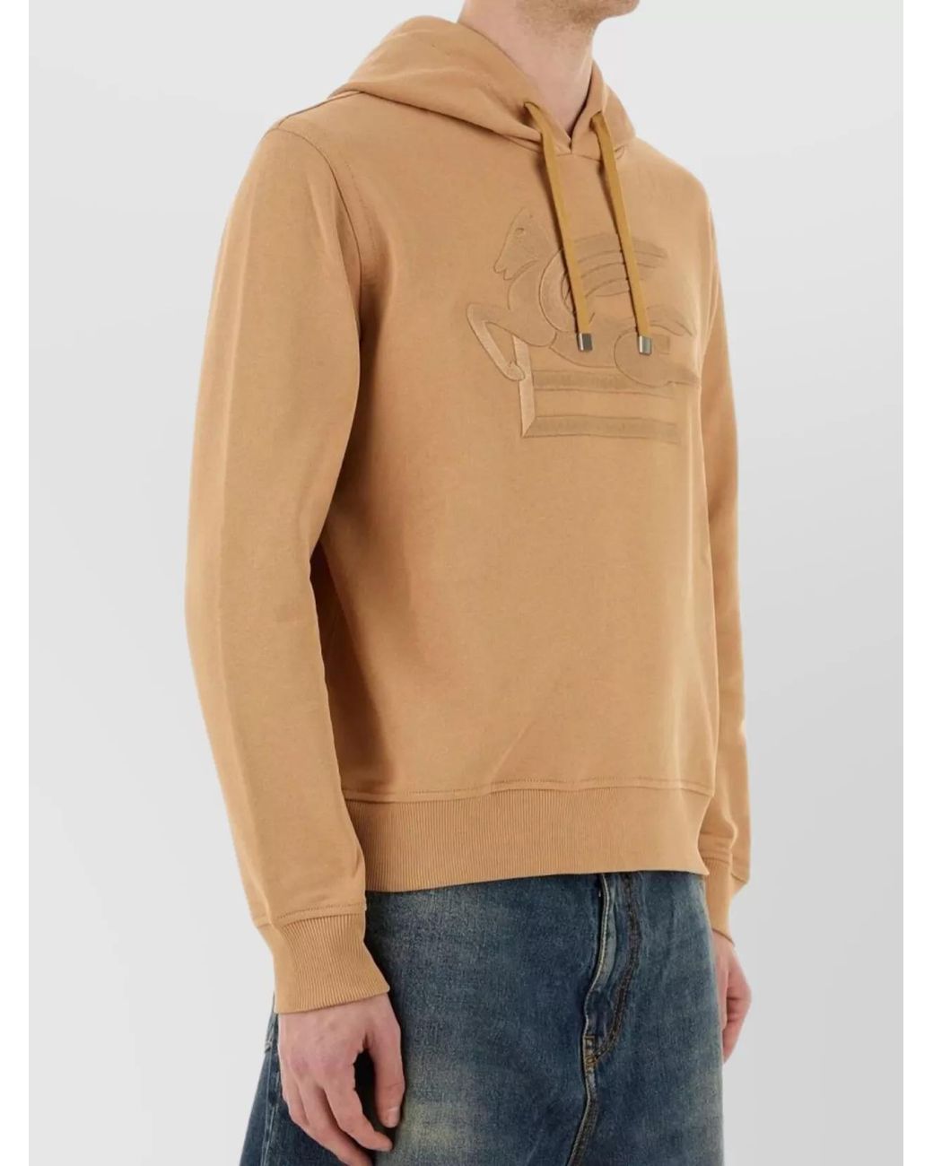 Etro Natural Cotton Logo-Embroidered Hoodie for men