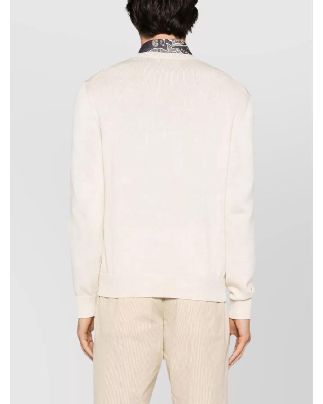 Etro Natural Cotton Logo Embroidered Crew Neck Sweater for men