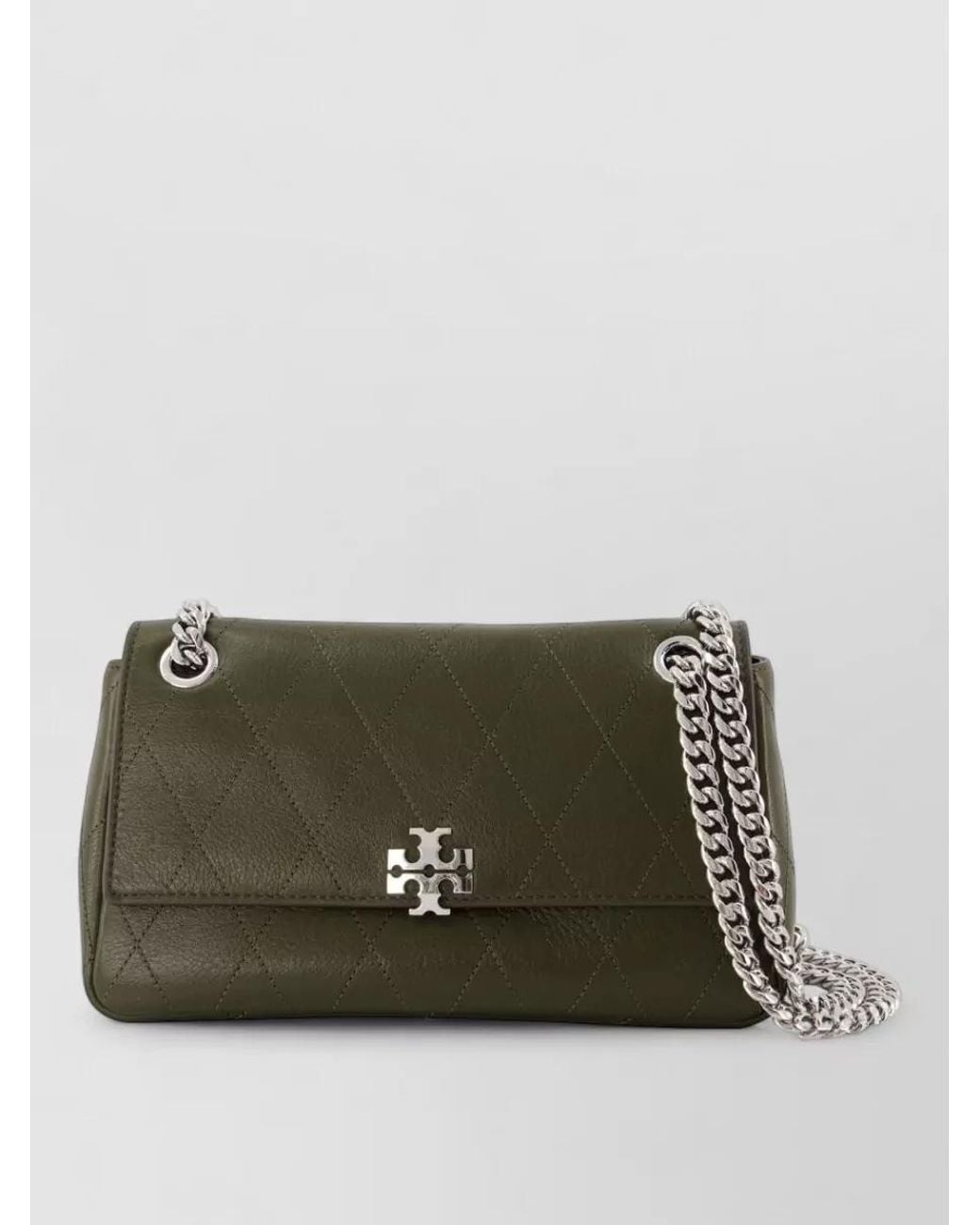 Tory Burch Green Charlie Small Leather Clutch Bag