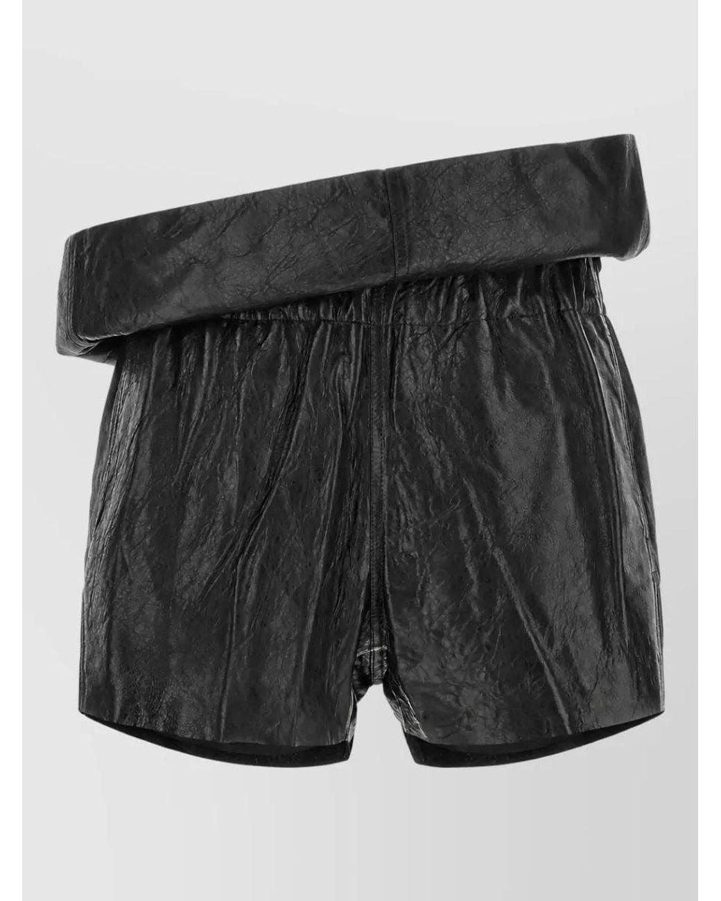 Rick Owens Black Leather Asymmetric High-Rise Shorts
