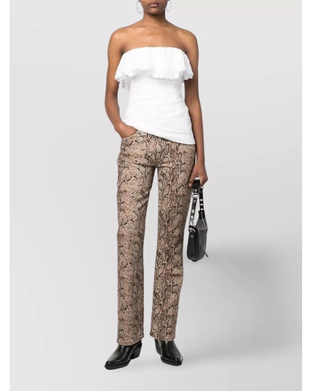 Isabel Marant White Ramie Strapless Ruffled Asymmetric Top