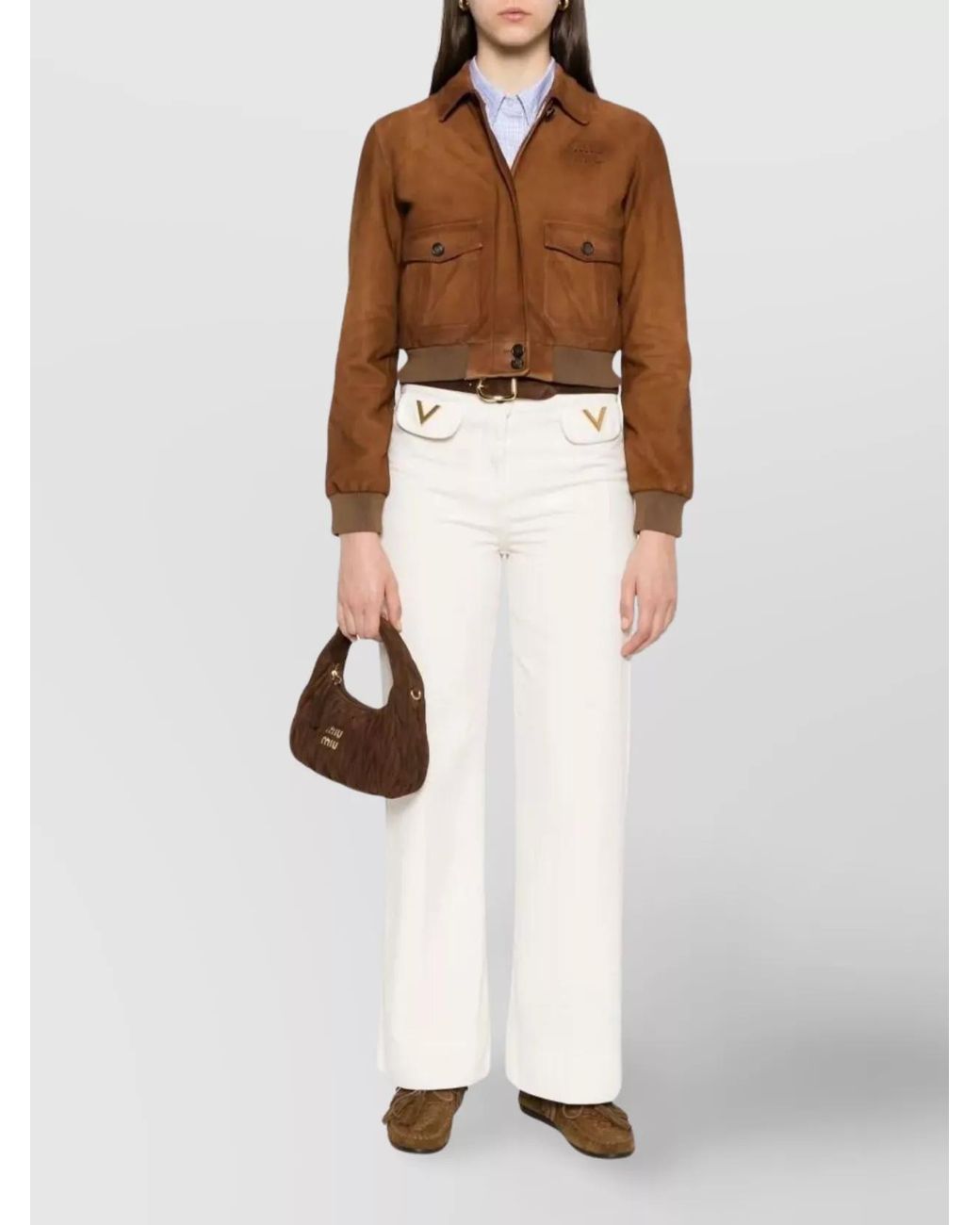 Miu Miu Brown Leather Cropped Jacket