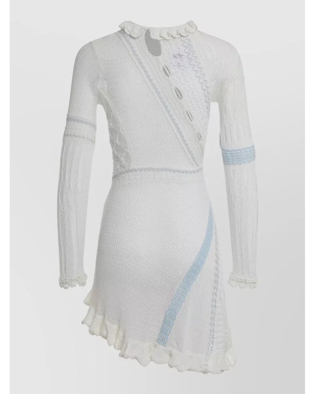 Roberta Einer White Cotton Asymmetric Ruffled Long-Sleeve Mini Dress