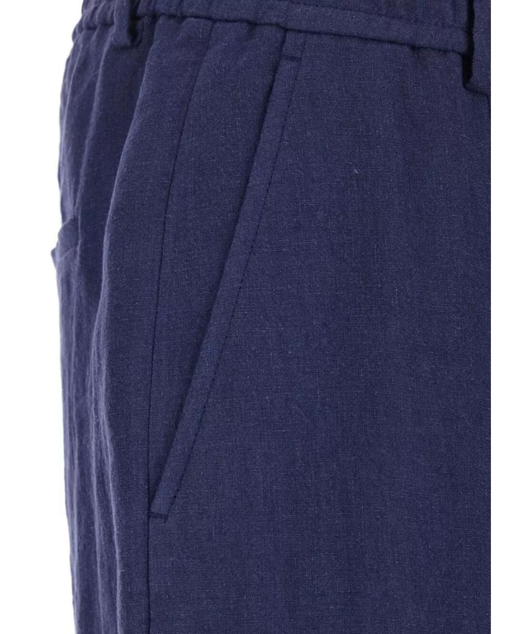 Emporio Armani Blue Linen Straight-Leg Trousers for men