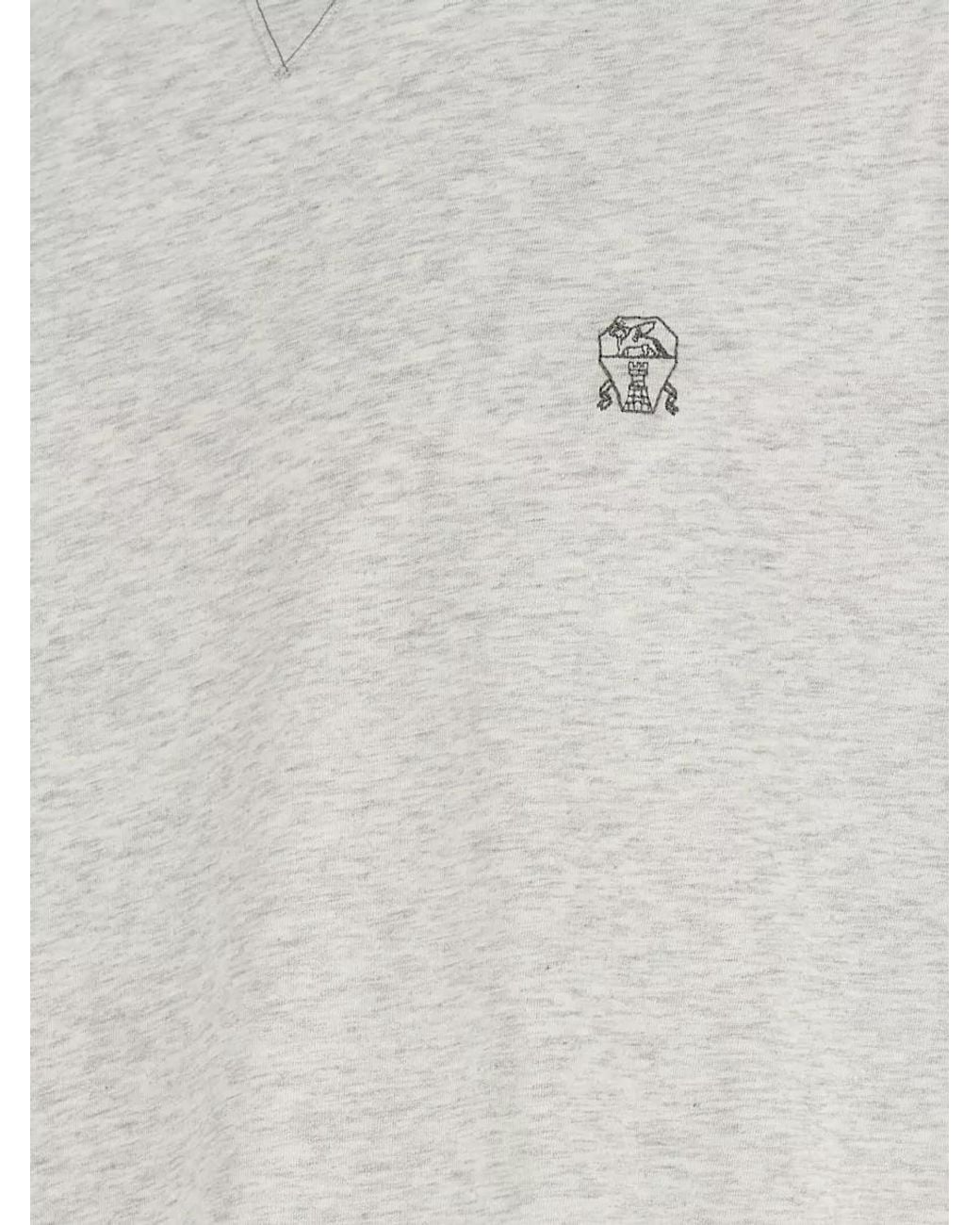 Brunello Cucinelli White Cotton Logo-Print T-Shirt for men