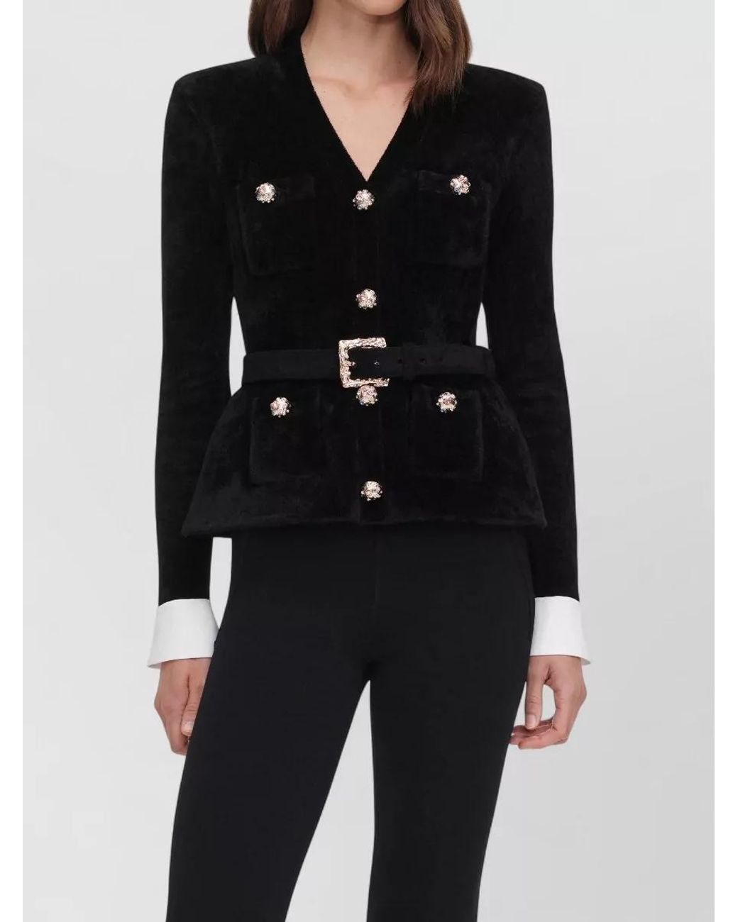 Self-Portrait Black Chenille Knit Fitted Jacket