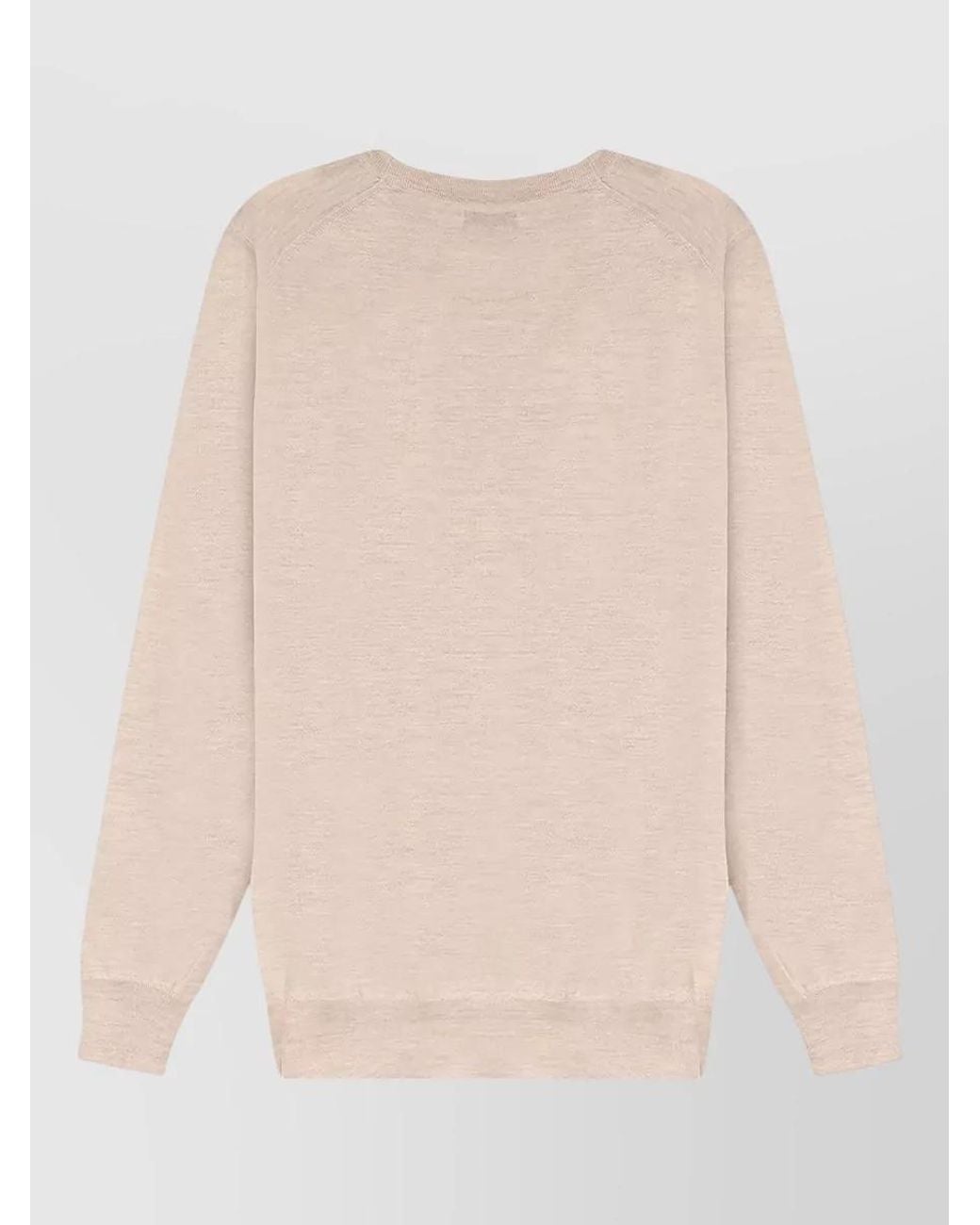 Brunello Cucinelli Natural Cashmere Silk Ribbed Trim Crew Neck Long-Sleeve Sweater for men