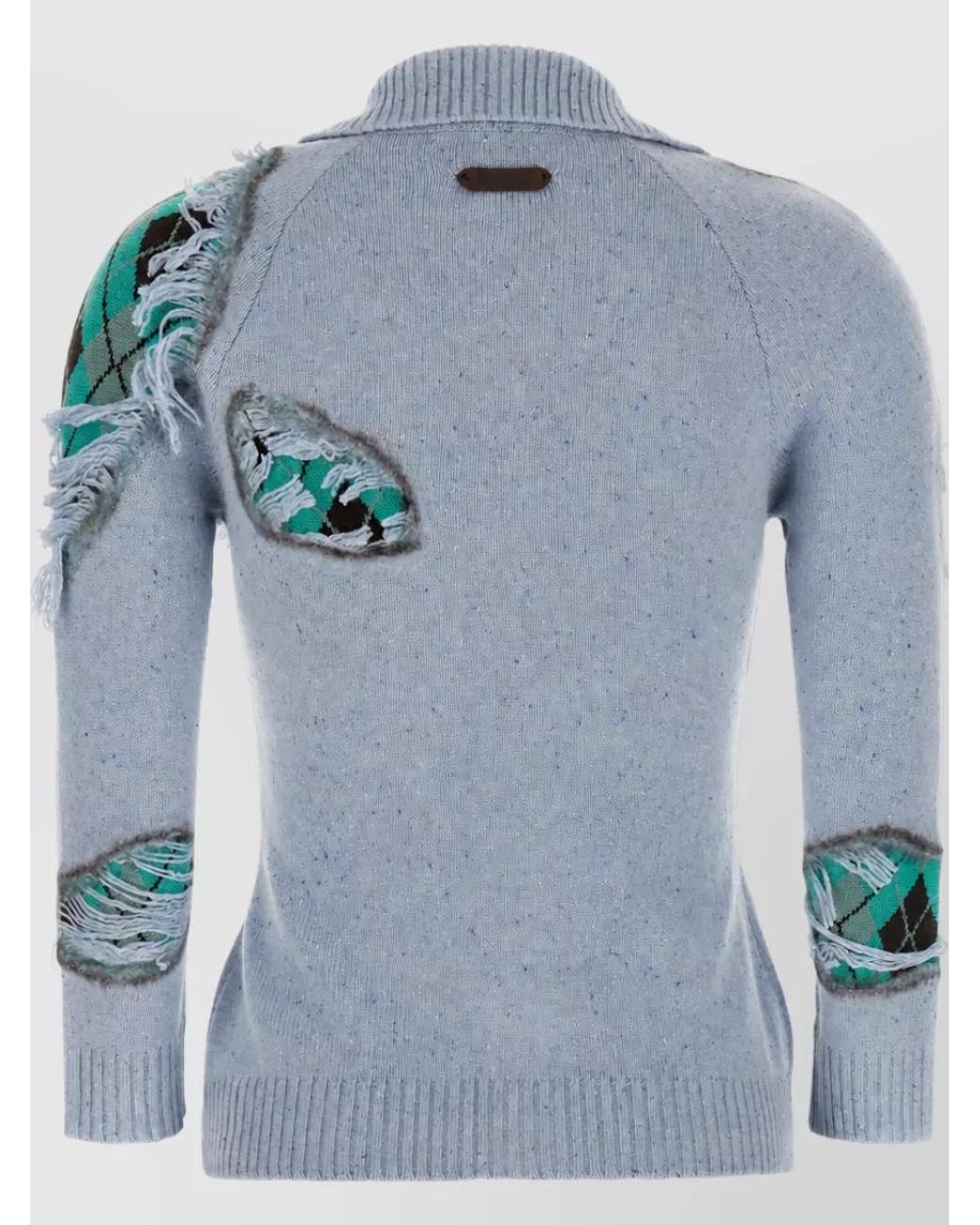 Moschino Blue Silk Distressed Argyle Cardigan
