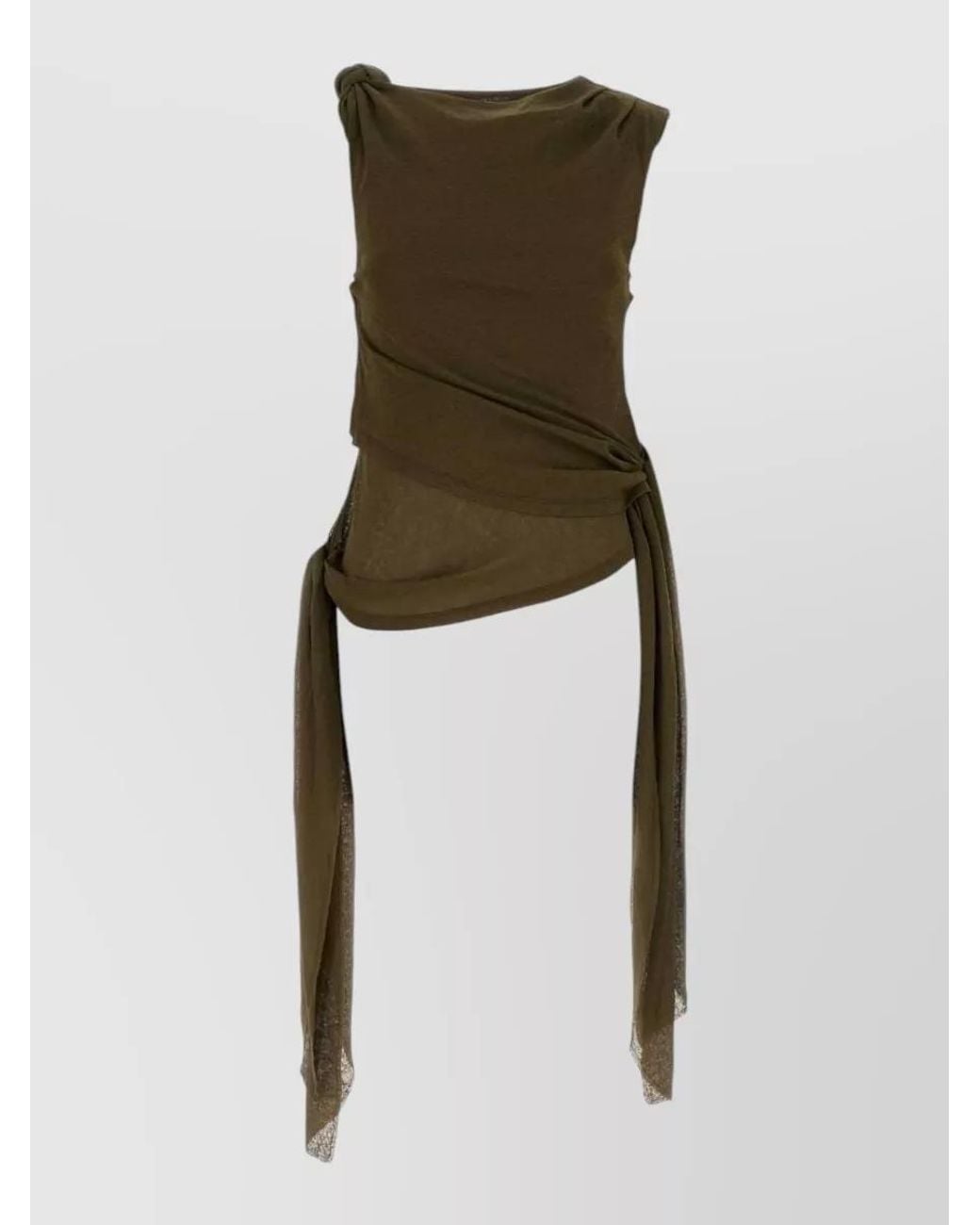Ganni Green Asymmetric One-Shoulder Tunic Top