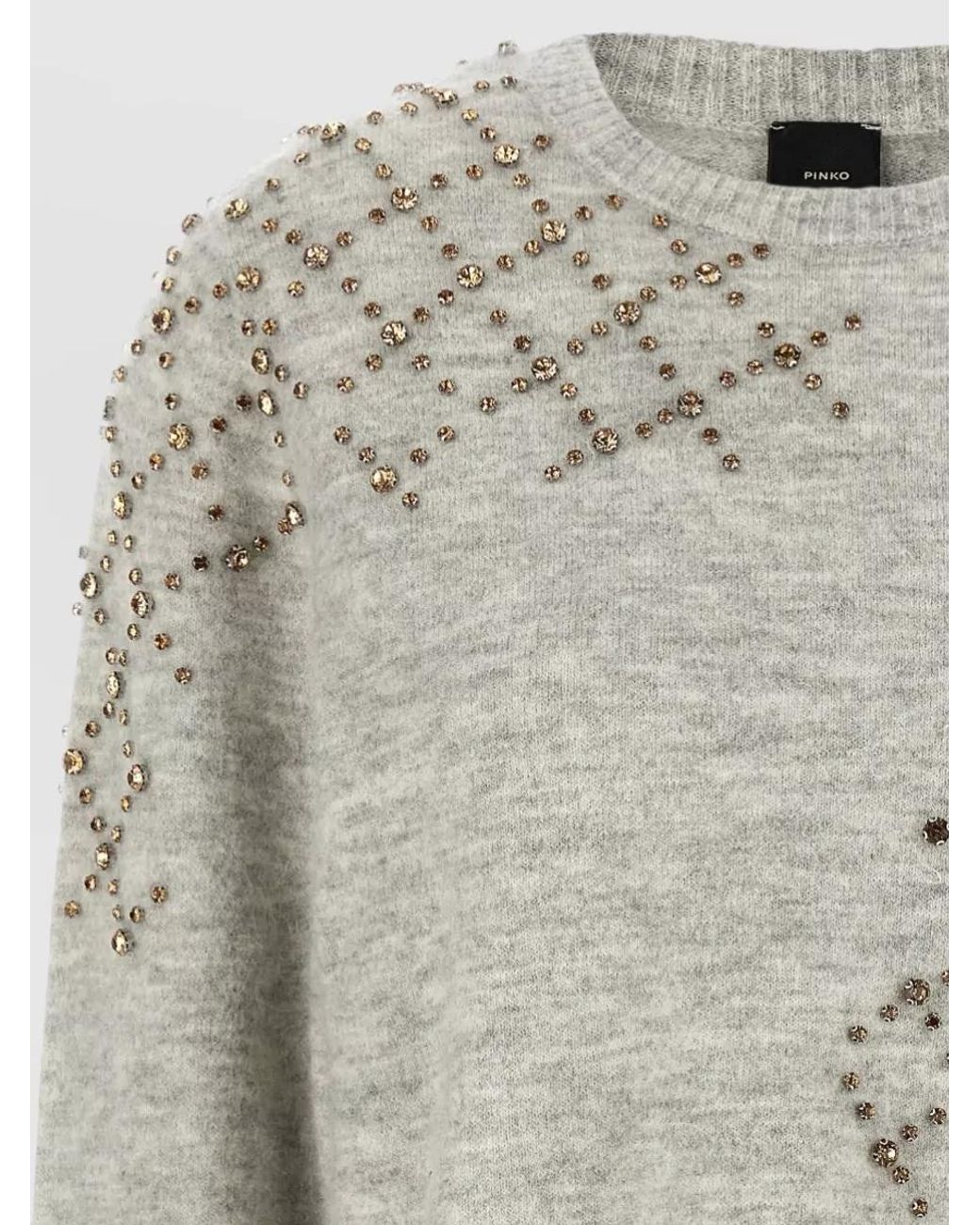 Pinko Multicolor Alpaca-Wool Rhinestone Cropped Crewneck Sweater