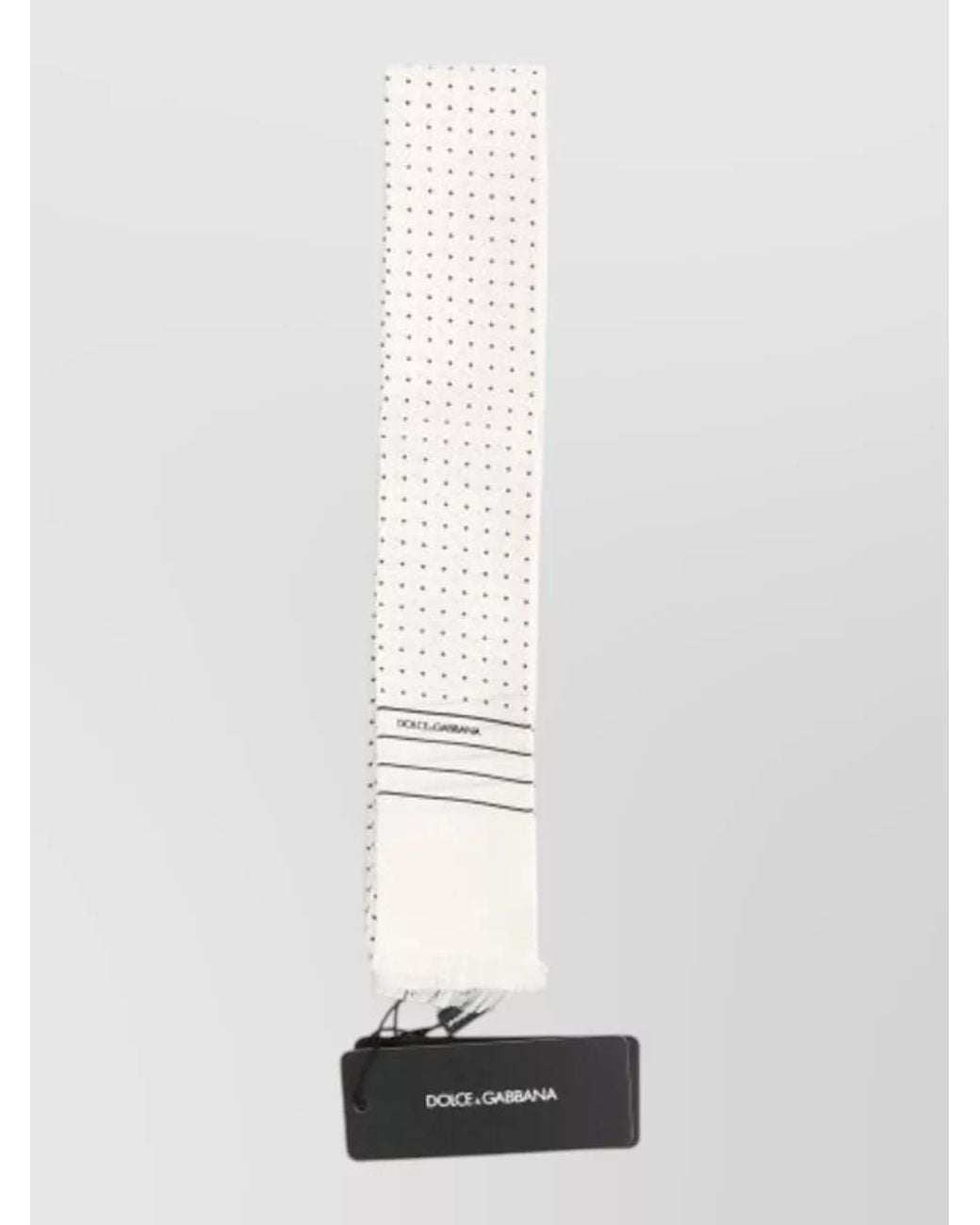 Dolce & Gabbana White Silk Polka-Dot Skinny Scarf for men