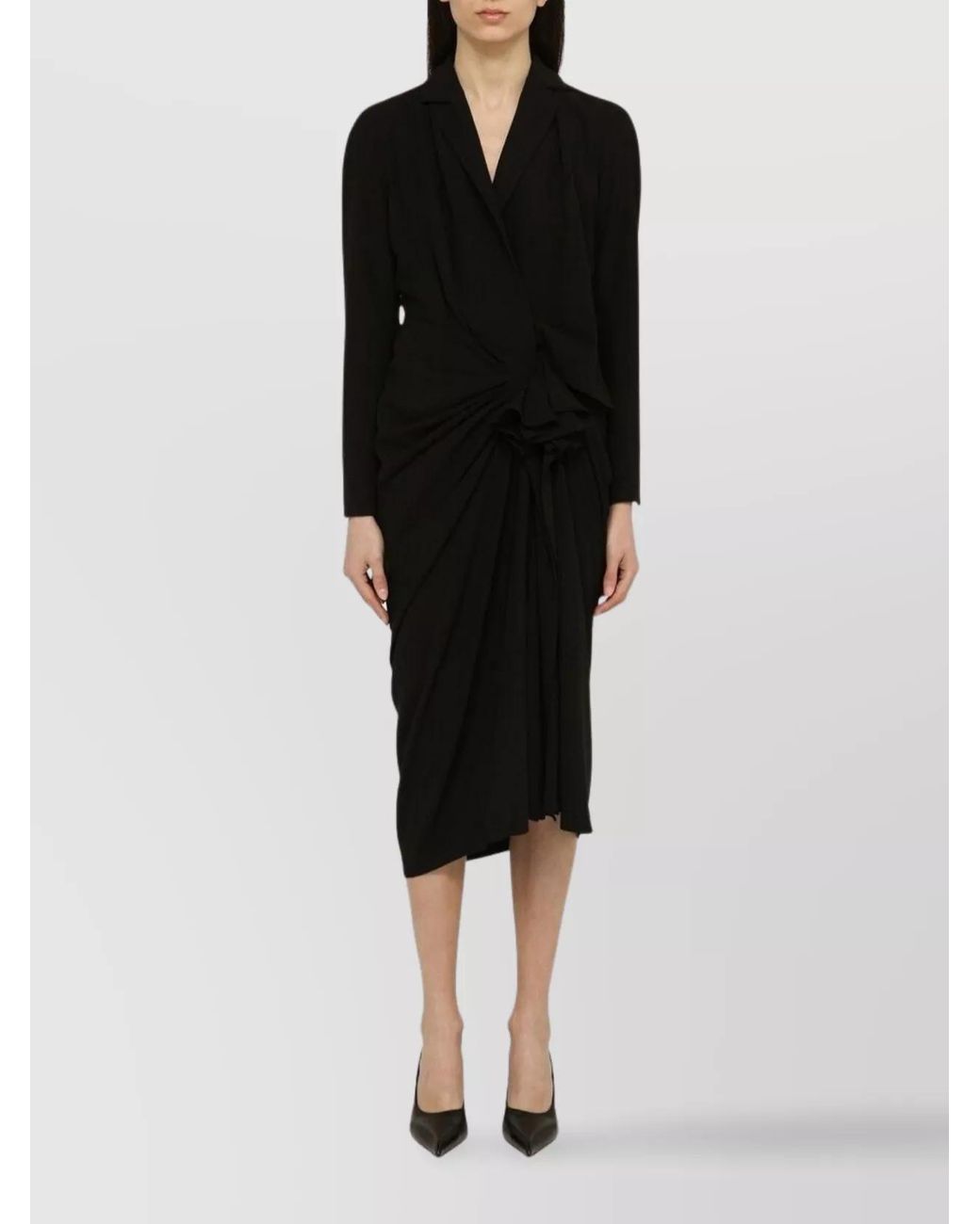 Dries Van Noten Black Draped Slim-Fit Midi Dress