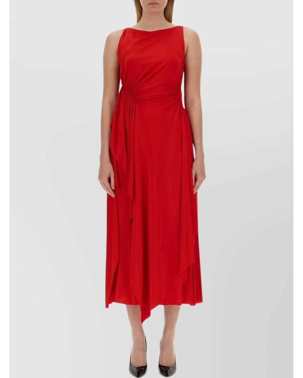 Lanvin Red Draped Midi Dress