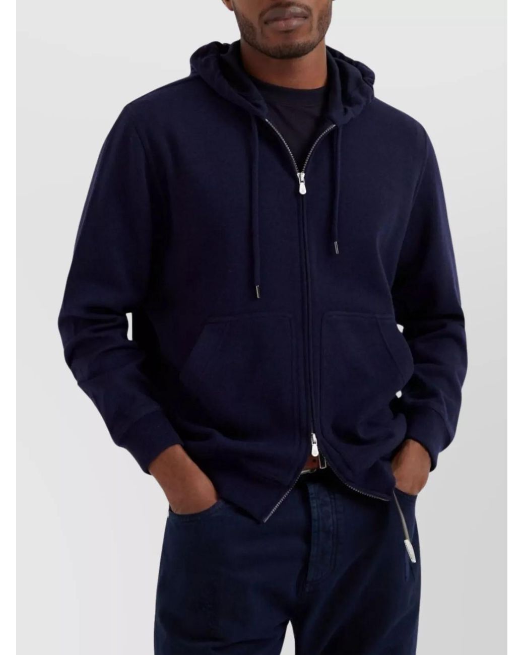 Brunello Cucinelli Blue Cashmere Zip-Up Hoodie for men