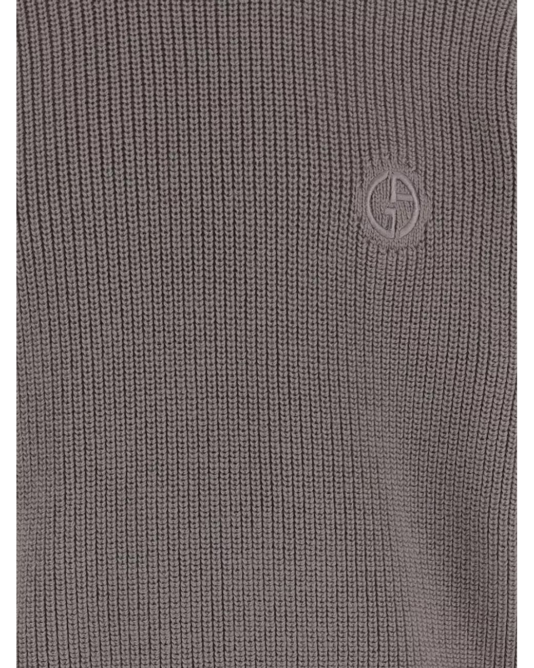 Giorgio Armani Gray Ribbed Wool Crew Neck Jumper for men